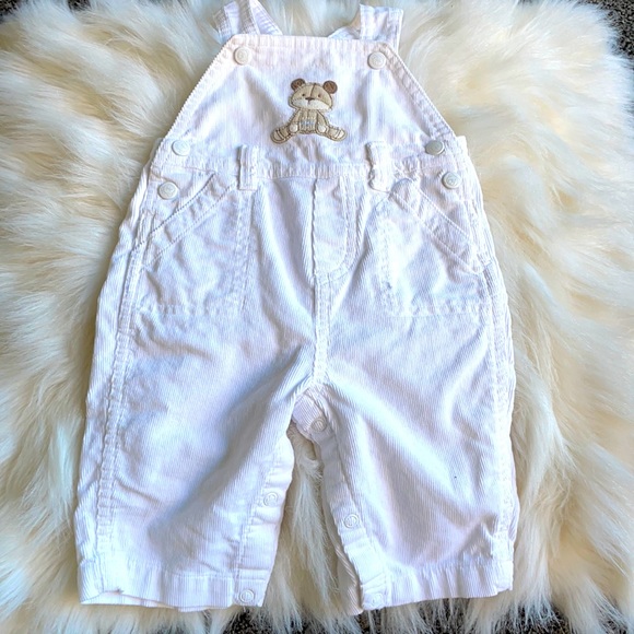 Carter 3 month white and ivory corduroy overalls and fuzzy teddy bear jacket - Picture 3 of 6